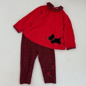 Vintage Le Top Red Baby Girl Scottie Dog Collared Sweater And Pants Set Size 24m